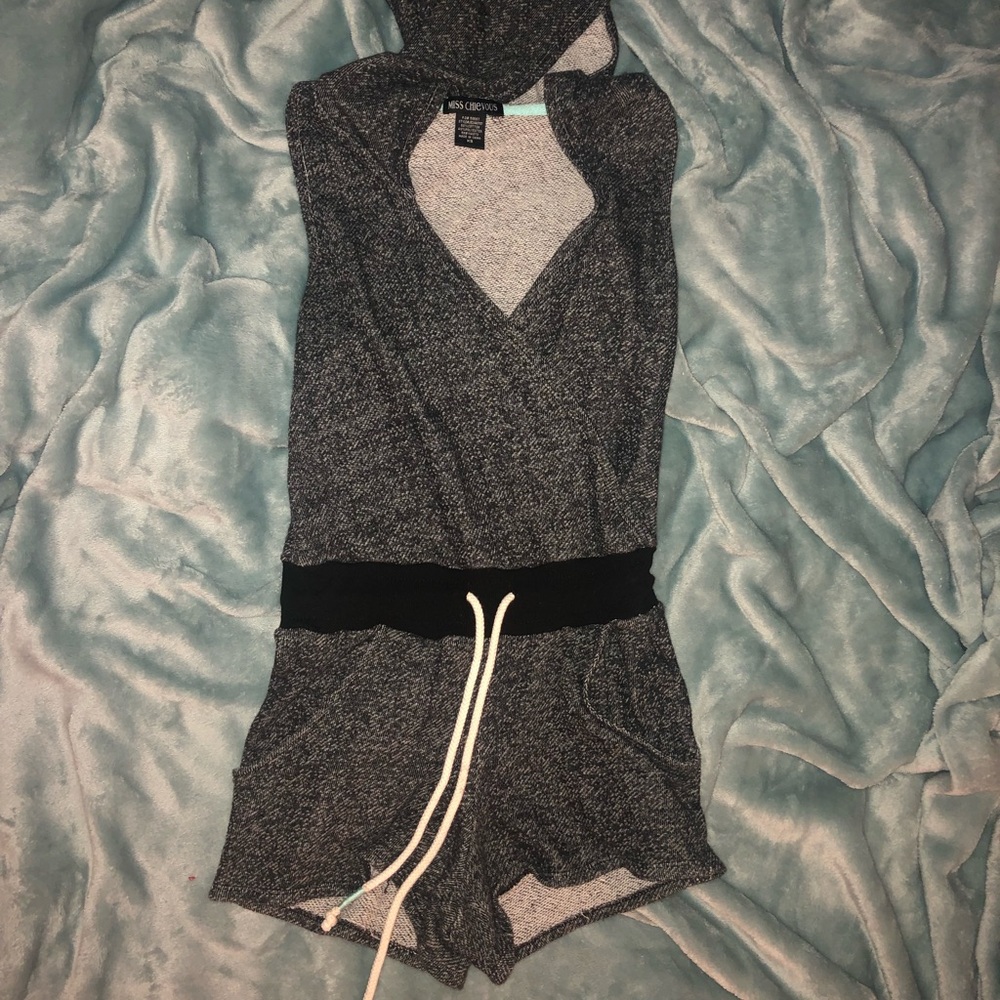 XS Dark Gray Athletic Open Front Romper